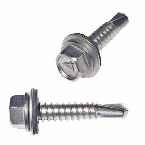 TEKSH121S #12 X 1" HWH Sheeting, Self-Drilling Screw, w/Bonded Washer, 410 Stainless